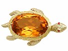 38.65 ct Citrine and Ruby, 18 ct Yellow Gold Turtle Brooch - Vintage French Circa 1960