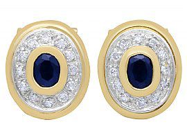 0.68 ct Sapphire and 0.39 ct Diamond, 18 ct Yellow Gold Clip-On Earrings - Vintage Circa 1990