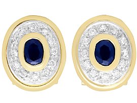 0.68ct Sapphire and 0.39ct Diamond, 18ct Yellow Gold Clip-On Earrings - Vintage Circa 1990