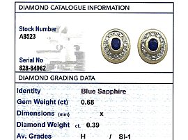 Sapphire and Diamond Earrings Grading Card