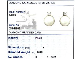 Vintage Pearl Stud Earrings Grading Card