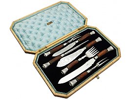 Sterling Silver, Electroplated Silver and Antler Carving and Fish Server Set - Antique Victorian (1887)