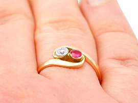 ruby diamond twist ring wearing