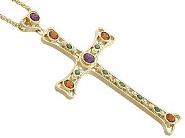 3.35 ct Amethyst and Peridot, Citrine and Seed Pearl, 18 ct Yellow Gold Cross Pendant by Boodles - Vintage 1994