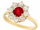 0.63 ct Ruby and 0.60 ct Diamond, 18 ct Yellow Gold Cluster Ring - Antique Circa 1930