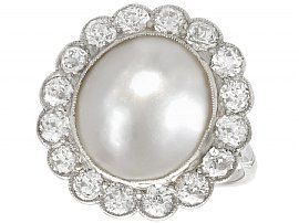 Mabe Pearl and 1.90 ct Diamond, Platinum Cluster Ring - Antique Circa 1930