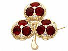 5.20 ct Garnet and 0.11 ct Diamond, 15 ct Yellow Gold 'Clover' Brooch - Antique Victorian
