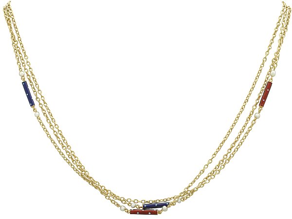 Seed Pearl and Enamel, 9ct and 18ct Yellow Gold Necklace - Antique Victorian