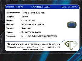 Cushion Cut Blue Sapphire Ring Grading Report Card