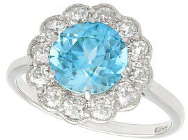 3.21ct Zircon and 0.69ct Diamond, 18ct White Gold Cluster Ring - Vintage Circa 1950