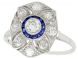0.76 ct Diamond and 0.18 ct Sapphire, Platinum Dress Ring - Vintage Circa 1940