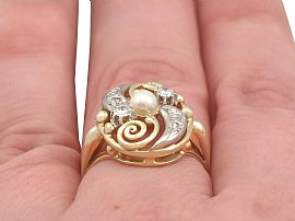 Pearl Ring in Yellow Gold wearing image