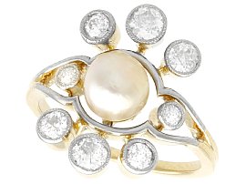Pearl and 1.02ct Diamond, 18ct Yellow Gold Cluster Ring - Antique Circa 1930