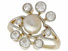 Pearl and 1.02 ct Diamond, 18 ct Yellow Gold Cluster Ring - Antique Circa 1930