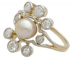 Antique pearl and diamond cluster ring