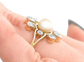 Antique pearl and diamond cluster wearing