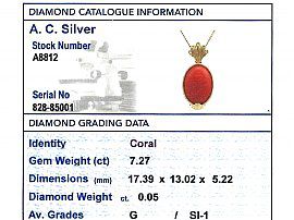 7.27 ct Coral and Diamond, 18 ct Yellow Gold Pendant - Vintage Circa 1950