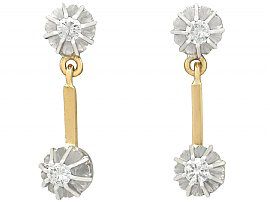 0.24ct Diamond and 18ct Yellow Gold Drop Earrings - Antique Circa 1930