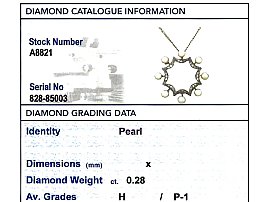 Pearl and diamond pendant yellow gold grading