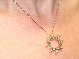 Pearl and 0.28 ct Diamond, 14 ct Yellow Gold Pendant - Antique Circa 1920