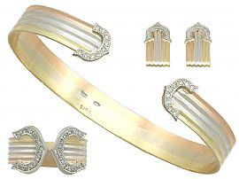 0.86 ct Diamond and 18 ct White, Yellow and Rose Gold Jewellery Suite - Vintage Italian Circa 1970