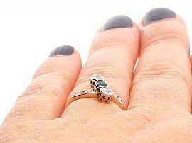 Three Stone Antique Ring Wearing Finger 