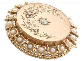 Seed Pearl and 0.25ct Diamond, 18ct Yellow Gold Brooch - Antique French Circa 1890
