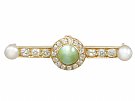 1.55 ct Chrysoberyl and 1.10 ct Diamond, Pearl and 18 ct Yellow Gold Bar Brooch - Antique Victorian