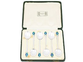 Sterling Silver and Enamel Coffee Spoons by Liberty & Co Ltd - Art Deco - Antique George V (1935); A9087