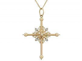 18 ct Rose, White and Yellow Gold Cross Pendant - Antique French Circa 1860