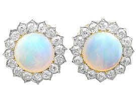 7.76ct Opal and 2.05ct Diamond, 9ct Yellow Gold Clip On Earrings - Antique Victorian