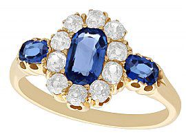 1.10 ct Sapphire and 0.60 ct Diamond, 18 ct Yellow Gold Dress Ring - Antique Circa 1900