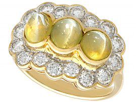 2.19 ct Chrysoberyl and 0.96 ct Diamond, 18 ct Yellow Gold Dress Ring - Vintage Circa 1970