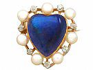 3.98 ct Labradorite and Seed Pearl, 0.30 ct Diamond and 9 ct Yellow Gold Brooch - Antique Victorian