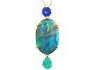 4.06 ct Boulder Opal and 0.40 ct Emerald, 0.30 ct Sapphire and 18 ct Yellow Gold Pendant - Vintage Circa 1980