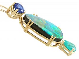 4.06 ct Boulder Opal and 0.40 ct Emerald, 0.30 ct Sapphire and 18 ct Yellow Gold Pendant - Vintage Circa 1980