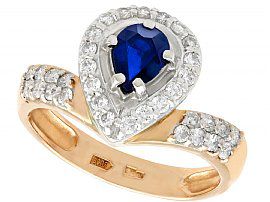 0.75ct Sapphire and 0.68ct Diamond, 14ct Yellow Gold Dress Ring - Contemporary Russian Circa 2000