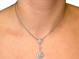 1930s diamond necklace on neck