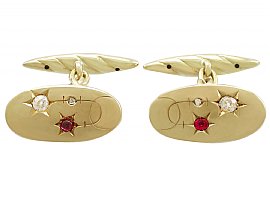 0.16 ct Ruby and 0.06 ct Emerald, 0.08 ct Diamond and 14 ct Yellow Gold Cufflinks - Antique Circa 1910