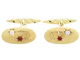 0.16ct Ruby and 0.06ct Emerald, 0.08ct Diamond and 14 ct Yellow Gold Cufflinks - Antique Circa 1910