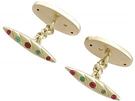 0.16 ct Ruby and 0.06 ct Emerald, 0.08 ct Diamond and 14 ct Yellow Gold Cufflinks - Antique Circa 1910