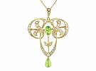 1.01 ct Peridot and Seed Pearl, 18 ct Yellow Gold Pendant / Brooch - Art Nouveau - Antique Circa 1910