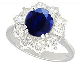 2.46ct Sapphire and 1.50ct Diamond, 18ct White Gold Cluster Ring - Vintage Circa 1980