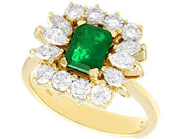 0.81ct Emerald and 1.32ct Diamond, 18ct Yellow Gold Dress Ring - Vintage Circa 1980