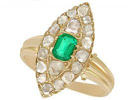0.42 ct Emerald and 1.78 ct Diamond, 9 ct Yellow Gold Marquise Ring - Antique Circa 1840
