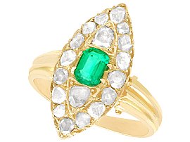 0.42ct Emerald and 1.78ct Diamond, 9ct Yellow Gold Marquise Ring - Antique Circa 1840