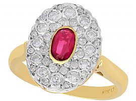 0.42ct Ruby and 0.39ct Diamond, 18ct Yellow Gold Cluster Ring - Vintage Circa 1950