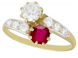 0.70ct Ruby and 0.85ct Diamond, 18ct Yellow Gold Twist Ring - Antique Circa 1910