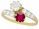 0.70 ct Ruby and 0.85 ct Diamond, 18 ct Yellow Gold Twist Ring - Antique Circa 1910