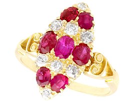 1.82ct Ruby and 0.57ct Diamond, 18ct Yellow Gold Marquise Ring - Antique Circa 1900